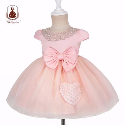 China Wholesalers Breathable Baby Fashion Princess Elegant Sleeveless 0-2 Years Peach Party Even Girls Dresses for sale