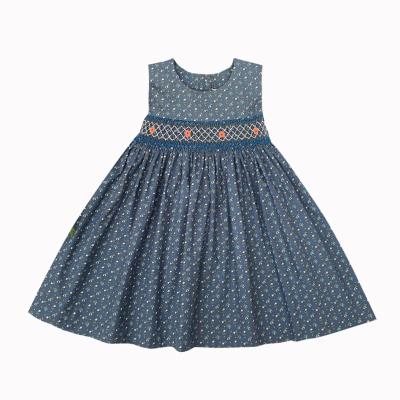 China Gray Sleeveless Summer Wholesale Smocked Clothing Anti-Static Girl Dress Floral Smocked Dresses for sale