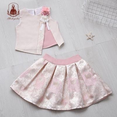 China Wholesale OEM&ODM Kids Clothing Casual Pink Flower Top Pattern Printed Skirt Kid Outfits Clothing Set For Girl for sale