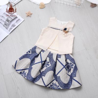 China Wholesale Casual Champagne Princess Children's Cloth Design OEM Plain Girl's Dress Girl Outfits Sets With Flower for sale