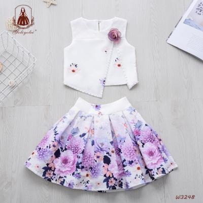 China Yoliyolei 2020 Casual Flower New Arrival Solid Flower Printed Top&Skirt Kids Cloth Pattern Girl Outfits Sets for sale