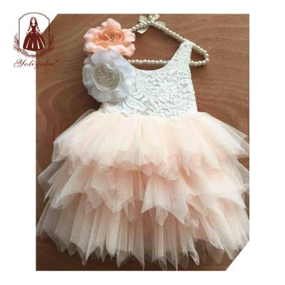 China Yoliyolei anti-static kids dress Korean foreign fluffy top cake design lace tutu backless sleeveless girl dress for 1-8 years for sale