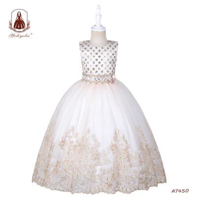 China Breathable Wholesale 4-12year Wedding Birthday Party Dress Embroidery Lace Princess Bow Popular Dress for sale