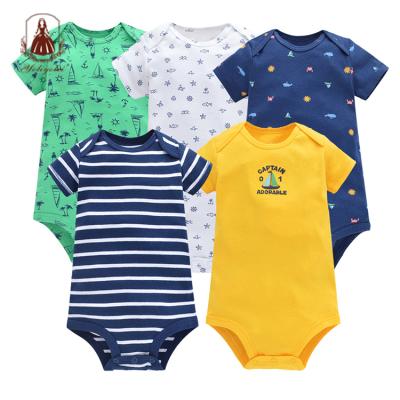 China Random Design 100% Cotton Short Sleeve Onesie Baby Girl&boy Romper With Button for sale