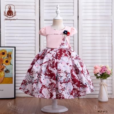 China European and American 4-12years breathable foreign trade girl birthday party bow princess printing dress for sale