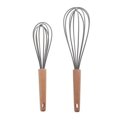 China The viable hot selling low MOQ 10 and 12 inch silicone beater set with beech wood handle silicone egg mixer for sale