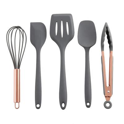 China Viable newcomer in stock rose gold tongs beat 5pcs kitchenware cookware kitchen tool kit kitchen silicone utensil set for sale