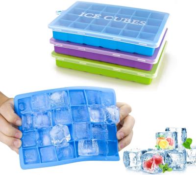 China Wholesale Viable In Stock Food Grade 24 Cavities Silicone Ice Cube Tray With Plastic Or Silicone Lid Cover for sale