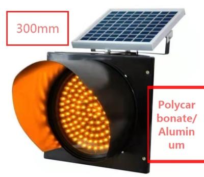 China 12V Solar Powered Energy Saving Transport Hub Traffic Lights Light 300mm LED Amber Warning Light for sale