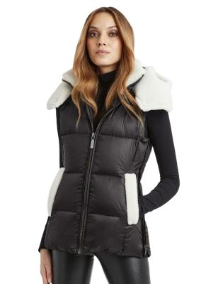 China Custom Made Fur Front Zip Puffer Hooded Vest 2021 Winter Women Waterproof for sale