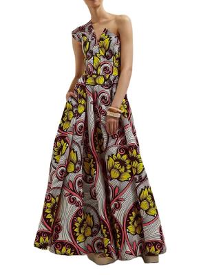 China 2021 Summer Anti-static Fashion Women Long One Shoulder Cotton Africa Elegant Floral Print Maxi Dresses One Shoulder for sale