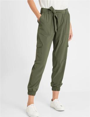 China 2021 Anti-Wrinkle Women Cotton Waisted Drawstring Cargo Joggers Breathable High Pants With Pockets for sale