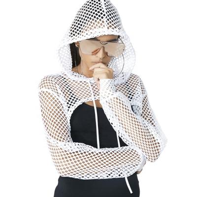 China Anti-pilling Custom Women Net Cut Crop Top Pullover Hoodie White for sale