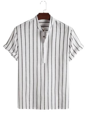 China 2021 Summer Casual Man Anti-pilling Bulk White Custom Short Sleeve Buttons Up Cotton Stripe Shirt For Men for sale