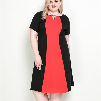 China 2022 Summer Viable Casual Short Sleeve Color Blocking Patchwork Woman Plus Size 4xl 5xl 6xl 7xl Midi Dresses for sale