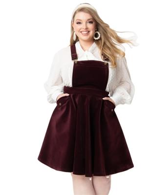 China 2021 viable unique vintage plus size burgundy corduroy pinafore dress for sale