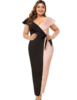 China 2021 Viable Summer V-Neck Color Block Patchwork Women Long Plus Size Bodycon Dress for sale