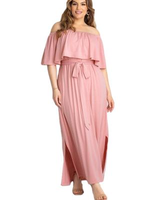 China 2021 Sustainable Autumn Party New Flounce Half Sleeve Off Shoulder Ruffle Women Long Plus Size Maxi Dress for sale