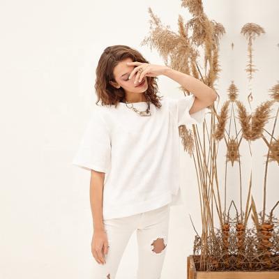 China White Loose Boxy Canvas Blouse 2021 Anti-pilling Canvas Shirt For Women for sale