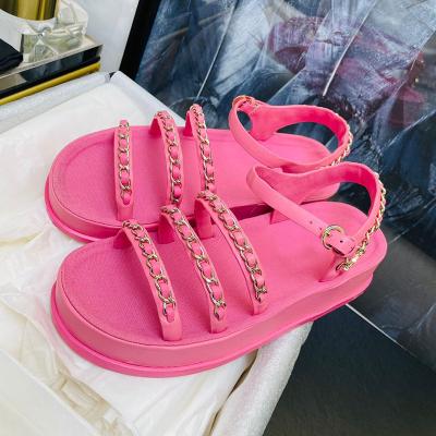 China Fashion Trend Women's Slipper Toe Buckle Platform Metal Chain Open Roman Casual Ladies Sandals for sale