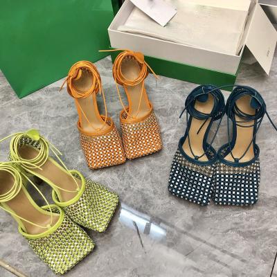 China New style BV fashion trend style faux head stone sandals sexy net red sandals women strap high heel stiletto super generous hot mesh for sale