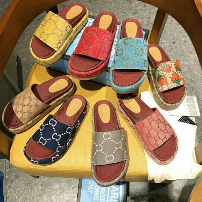 China Luxury Double G Fashion Trend Denim Canvas Cloth Platform Thick Single Stepping Ladies Slippers Sandal for sale