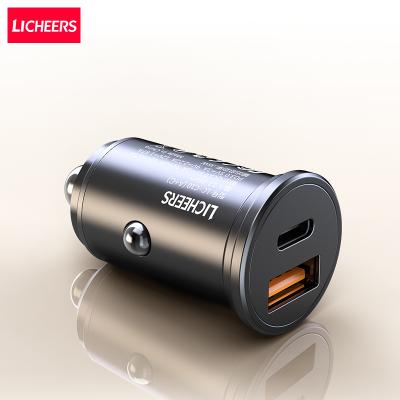 China New Portable Type-C PD3.0+QC3.0 12-24V 38W Mini Metal Fast Charging Car C10 Licheers 2021 Dual Ports USB Charger for sale