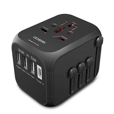 China Universal Type-C Type-C USB Wall Plug Licheers Travel Adapter USB Charger US EU UK Australia With Dual Black USB And 3.0A Power Fuse 5A Smart for sale