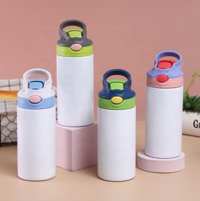 China Amazon Double Wall Stainless Steel Sublimation 12oz Slim White Kids Insulated PORTABLE Straight Sippy Tumbler Cups With Silicon Straw for sale