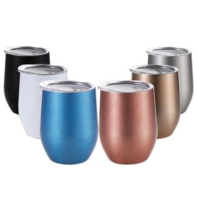 China 12oz Durable High Quality Steel Tumbler Wine Beer Water Cup Egg Matt Finishing Double Wall Stainless Steel Sprinkle Coated Colors for sale