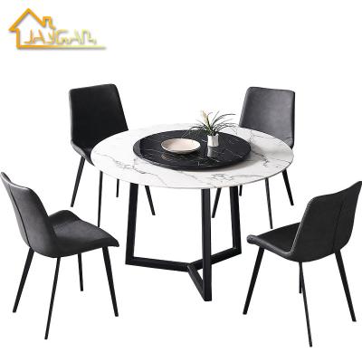 China Marble Top Popular Dining Set Furniture Round 4 Seater Black And White Marble Dining Table for sale