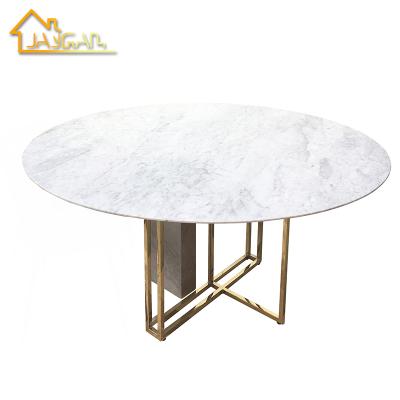 China Marbe table new design gold stainless steel 4 seater marble top dining table for home for sale