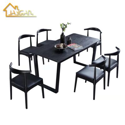 China Wholesale K/D Home Furniture Black Dining Room Set 6 Seater Modern Wood Dining Table for sale