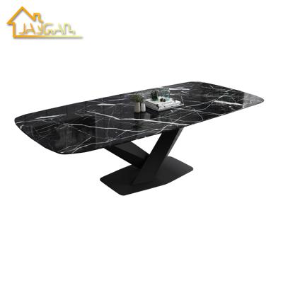 China Modern Rectangular Hotel Black Dining Table Furniture K/D Marble Top Dining Table for sale