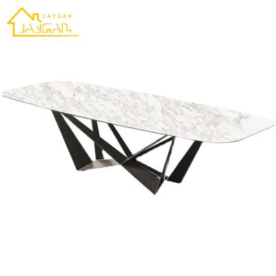 China K/D 6 seater white marble dining table set Italian Carrara marble dining table with metal legs for sale