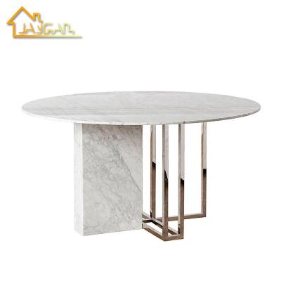 China Small Apartment K/D Furniture Luxury Stainless Steel Base Modern Solid Marble Circle Dining Table for sale