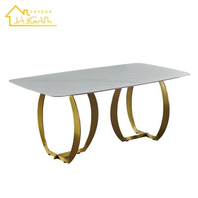 China K/D Family Modern Steel Base Furniture Metal Rectangular Ceramic Marble Dining Table for sale