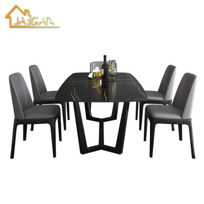 China K/D factory direct sale apartment dining room furniture black marble dining table set for sale