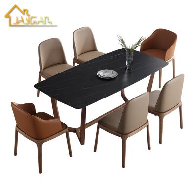 China 6 seater K/D Italian Light Luxury Rectangular Dining Table Black Granite Artificial Stone Dining Table Set for sale