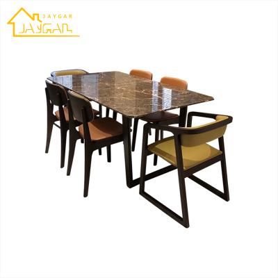 China K/D Home Furniture 6 Chairs Dining Set Italian Black Marble Dining Table With Wooden Legs for sale