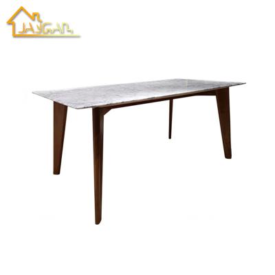 China K/D Contemporary Style Dining Room Furniture Rectangular Marble Dining Table With Solid Wood Legs for sale