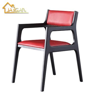 China Scandinavian high quality high end solid wood restaurant chairs hotel faux leather dining chairs with arms for sale