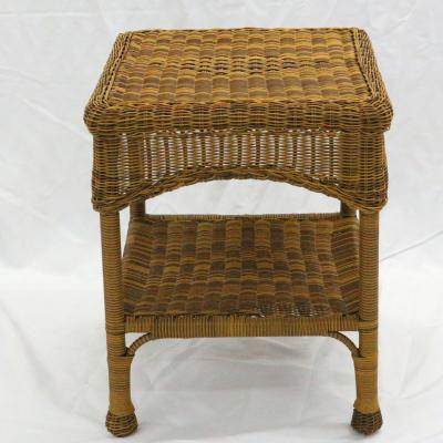 China Bargain Outdoor Patio Table Outdoor Furniture Rattan Wicker Side Table with Shelf End Table, Walnut for sale