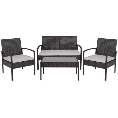 China Modern 4 Piece Black Patio Set with Steel Frame and Gray Cushions, KD Outdoor Garden Furniture Set for sale