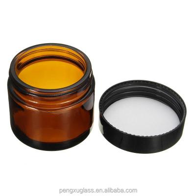 China Eco-friendly 60ml Amber Glass Cream Jar Cream Refillable Bottle Cosmetic Container With Black Lid for sale