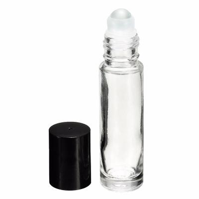 China Eco - Friendly Wholesale Clear Glass Perfume 10ml Roll On Bottle With Black Cap / Rollball Perfume Bottle for sale