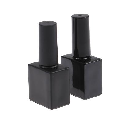 China Personal Care 10ml Empty Square Shaped Cute Small Glass Nail Polish Oil Bottles With Black Lid for sale