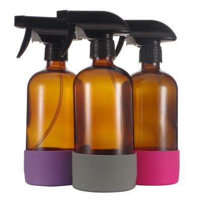 China Free Samples Personal Care Empty 16oz 500ml Mist Tigger Spray Glass Bottle With Silicone Sleeve For Hair for sale