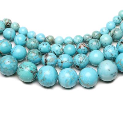 China Wholesale Natural Stone Polishing Beads Blue Turquoise Round Beads For Jewelry Making 4/6/8/10/12mm for sale