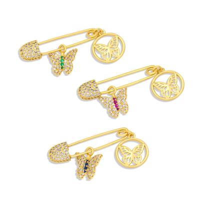 China Jewelry open butterfly cartoon alloy diamond plating color matching geometric national tide brooch jewelry accessories for sale